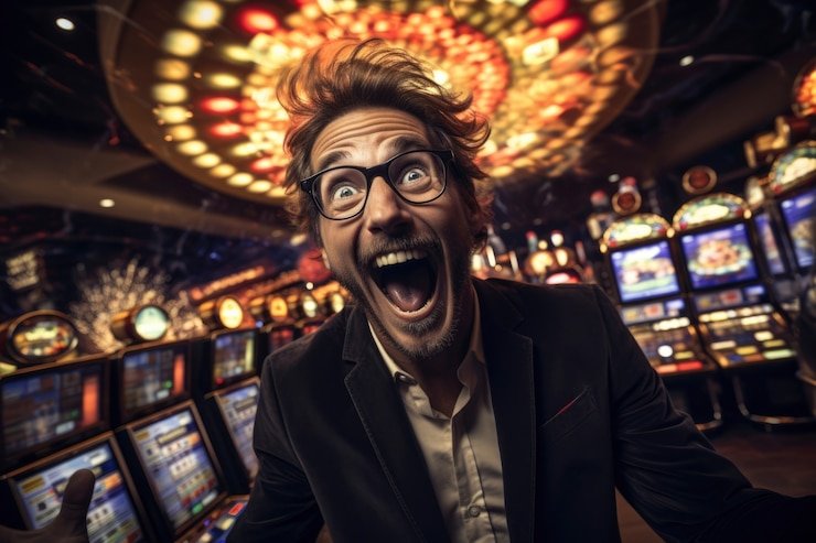 Antarmuka Mesin Arcade di platform popular 4d menampilkan gulungan berwarna dengan simbol-simbol tematik
